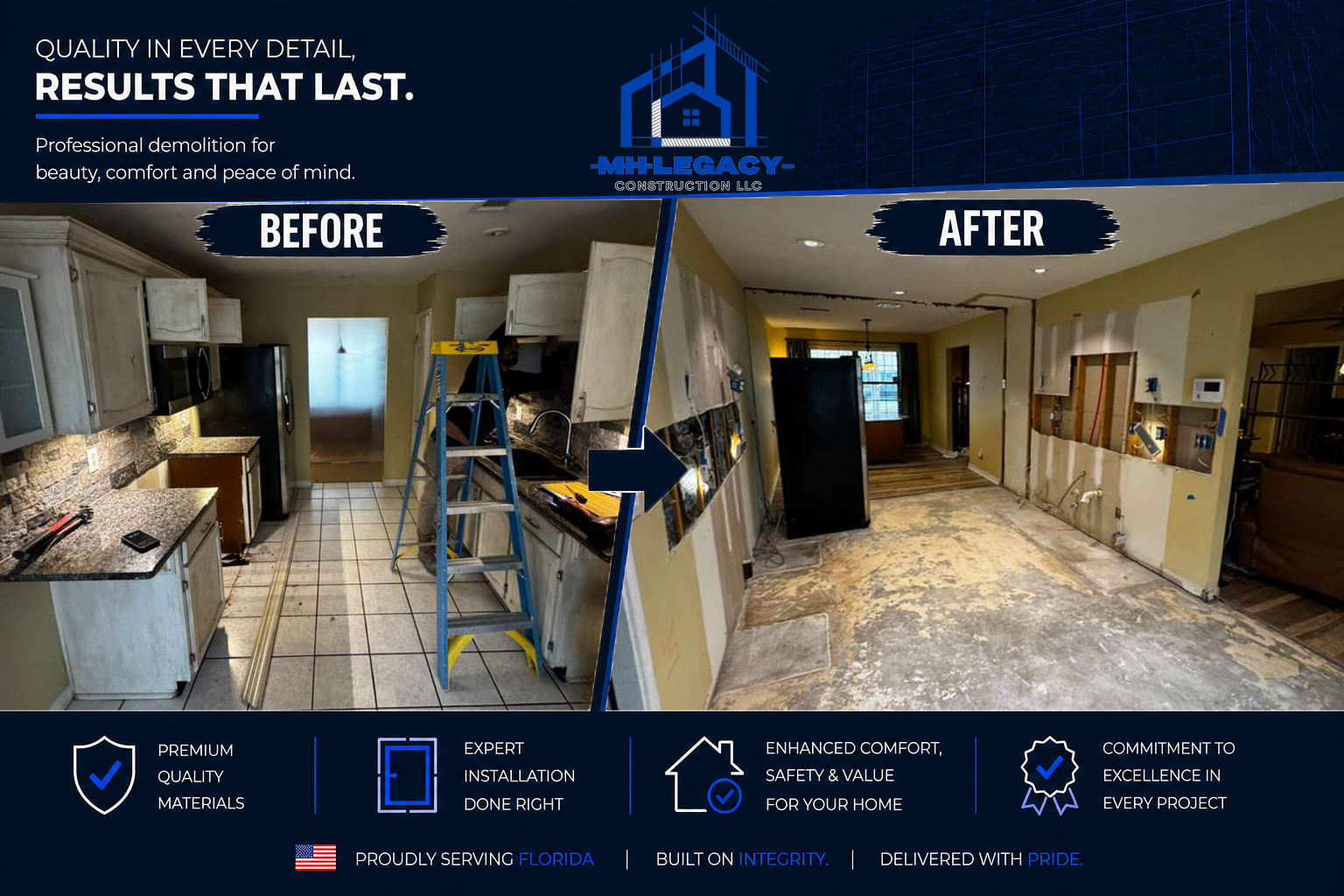 Construction, remodeling, demolition, flooring and carpentry services in Jacksonville, FL and surrounding areas.